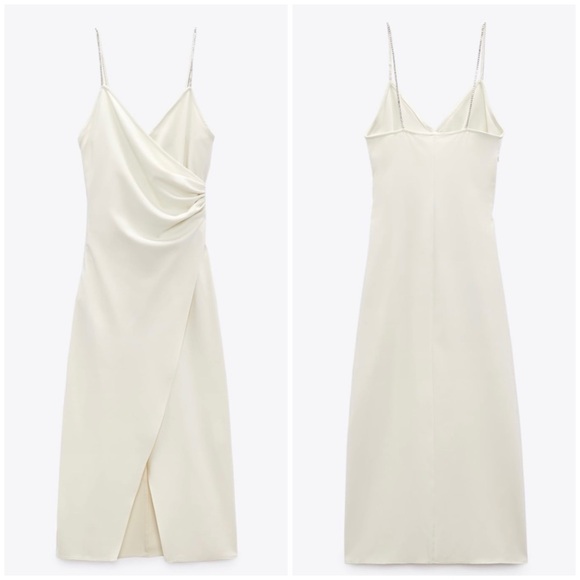 Zara sparkly strap midi dress in cream - Picture 7 of 11